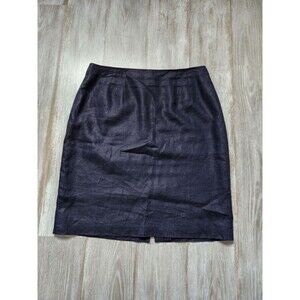 VTG Valerie Stevens Petite Pure 100% Linen Navy Blue Skirt Pnecil Hidden Zip 14